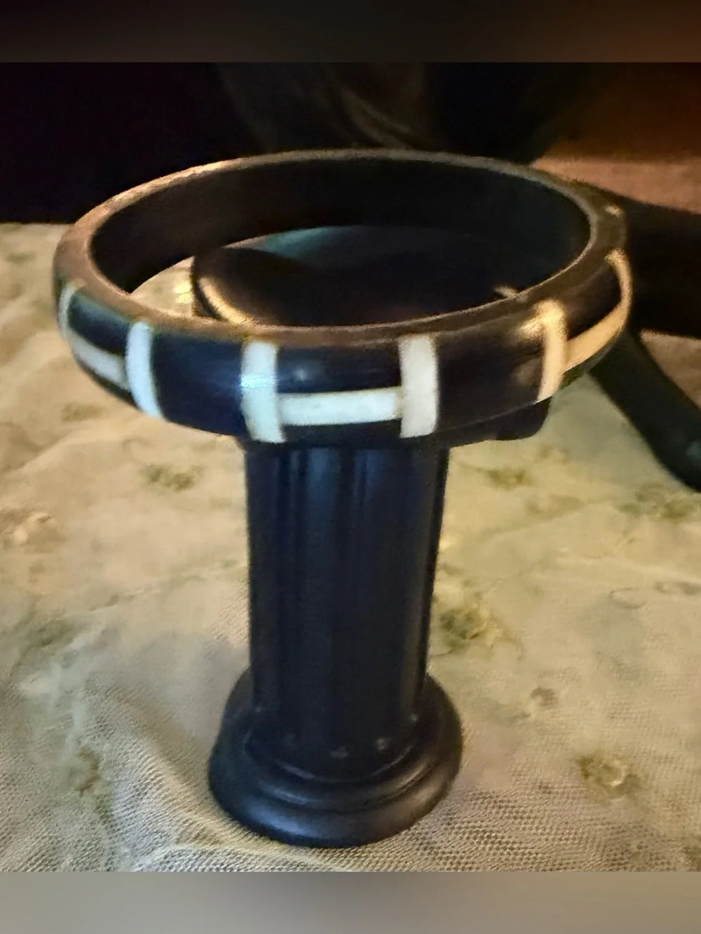 Vintage Bohemian Bone Inlay Black and Ivory Bangle set of 3